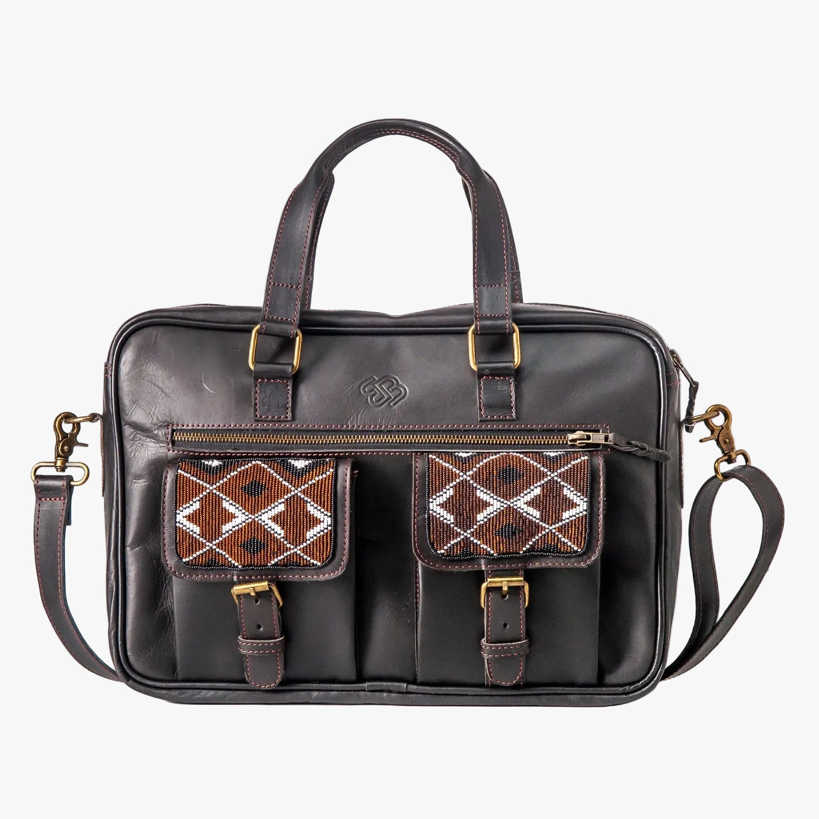 Beaded Dual Pocket Messenger Bag