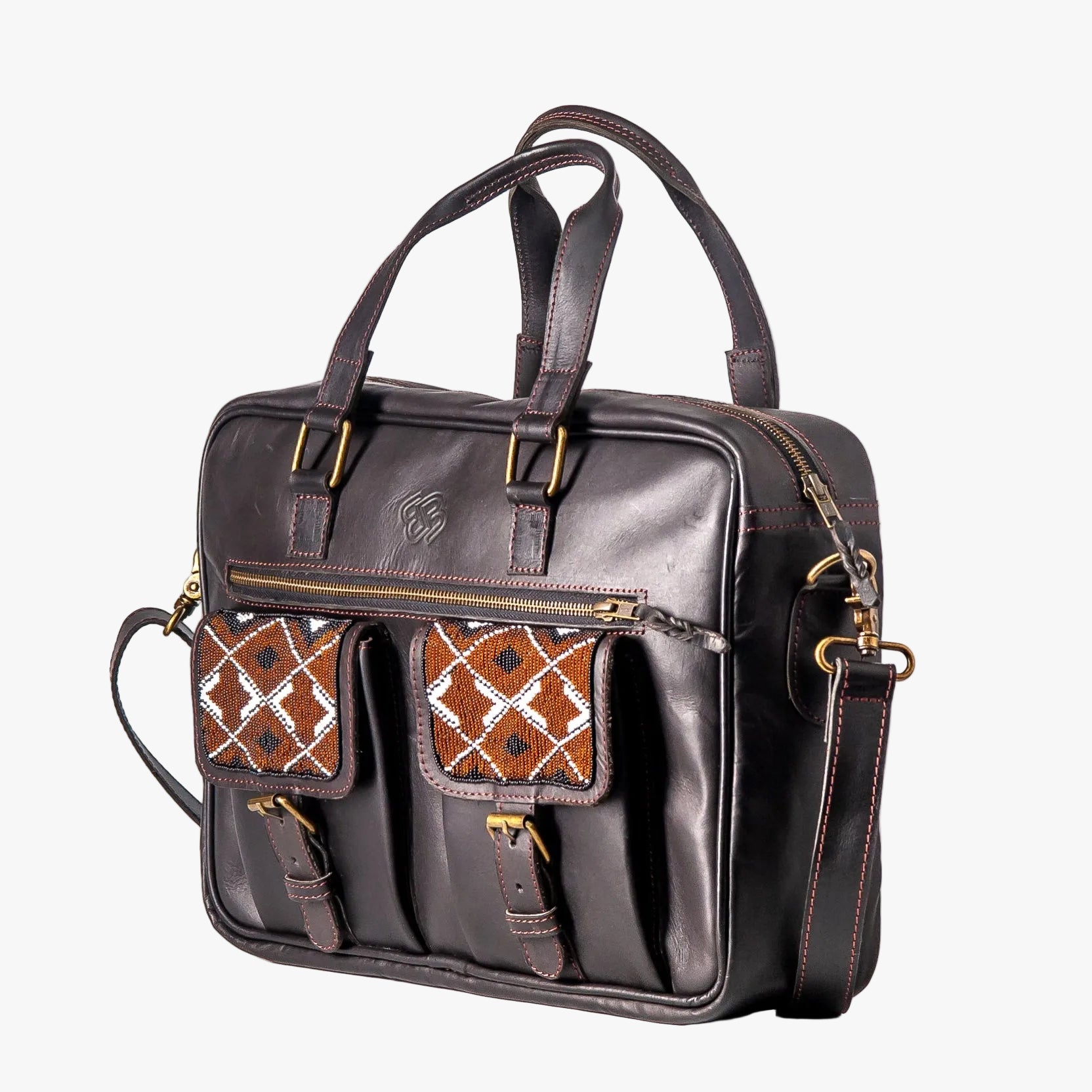 Beaded Dual Pocket Messenger Bag