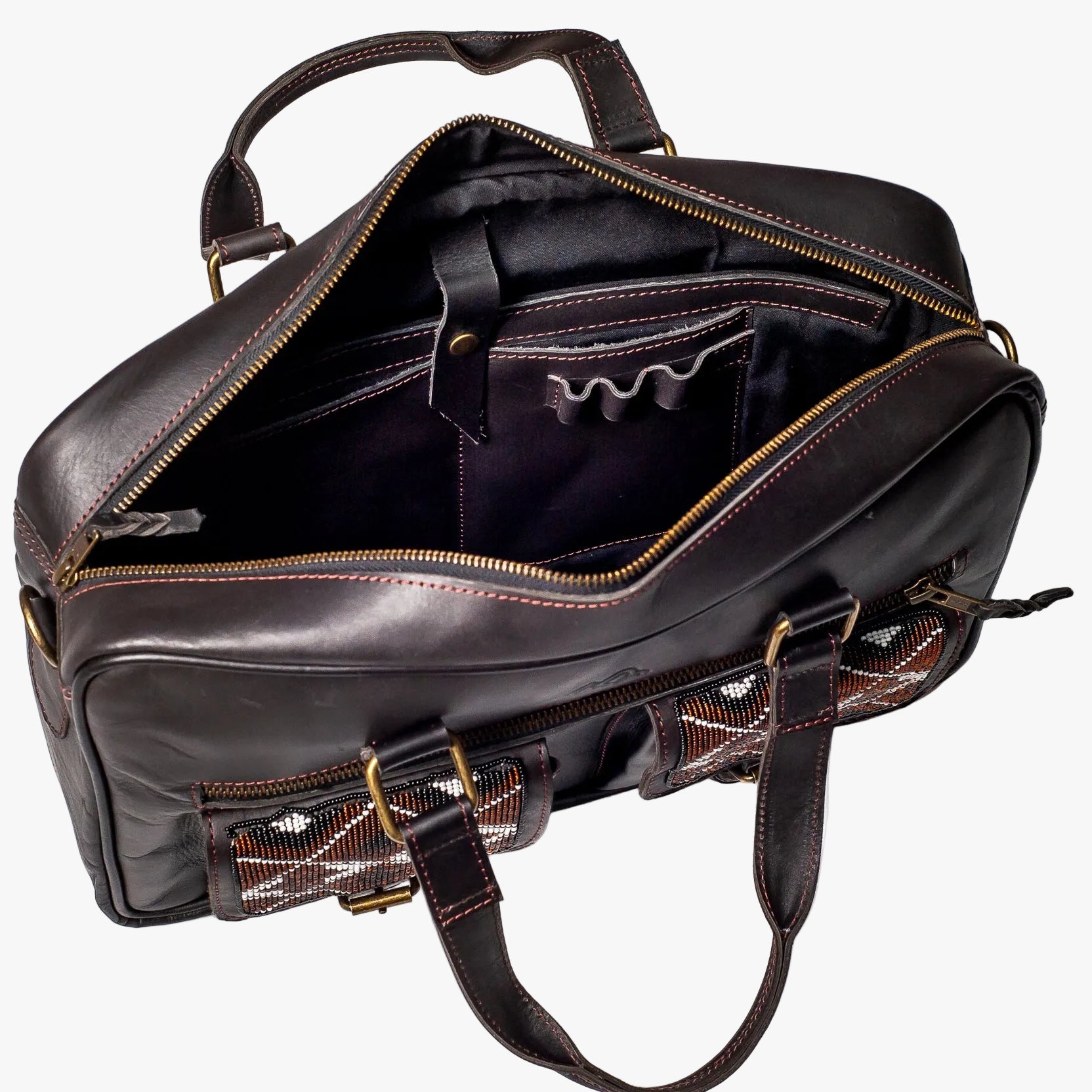 Beaded Dual Pocket Messenger Bag